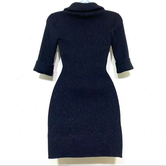 INC cowl neck cuffed short sleeve BLACK sparkly sweater with front pockets - Picture 6 of 11